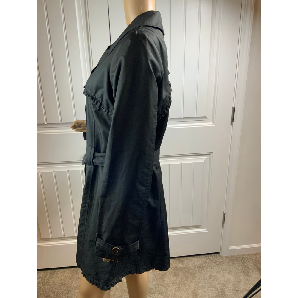 Beverly Hills Polo Club Womens Black Trench Coat Lg Belted Waist Ruffled Design - Picture 11 of 16
